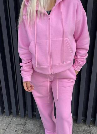 Спортивный костюм утепленный розовый серый