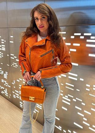 Оранжевый комплект куртка и сумка из натуральной кожи королевского 🐍🐍🐍🐍 в наличии