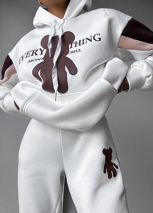 Костюм трехнитка туреченица черный/молочный/бежевый р.42-44,46-48 мод.728