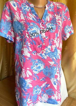 Красивая блуза 100% цветной лен, короткий рукав на шлице m-l / marks &amp; spencer /.