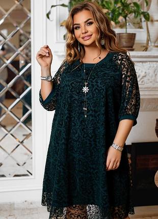 Платье эффектное женское миди, зеленый батал