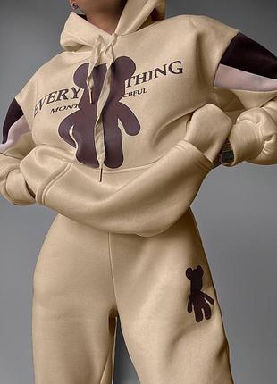 Костюм трехнитка туреченица черный/молочный/бежевый р.42-44,46-48 мод.728