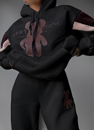 Костюм трехнитка туреченица черный/молочный/бежевый р.42-44,46-48 мод.728