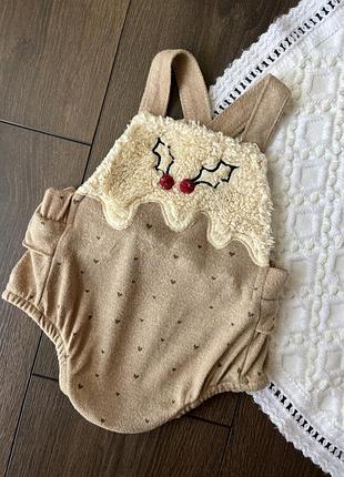 Боді пісочник різдвяний новорічний комбінезон падуб з віскозою для дівчинки 6-9 міс