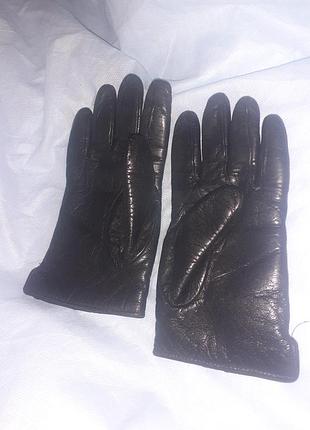 Кожанные женские рукавицы чёрные зимние размер 7 перчатки