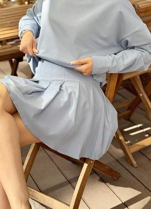 Костюм трикотаж двунитка: свитшот свободного кроя + плисированная юбка