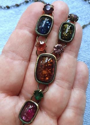 Винтажное медное колье с разноцветными камнями, европейский винтаж