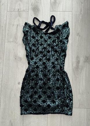 Сукня в паєтки від zara, зелена нарядна сукня міні