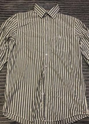 Унісекс голуба рубашка у білу смужку, s