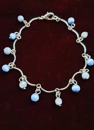 Винтажный браслет в серебряном тоне с бусинами из кошачьего глаза, европейский винтаж