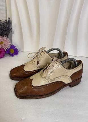 Шикарные кожаные шоколадные контрасные туфли броги george's 36-37
