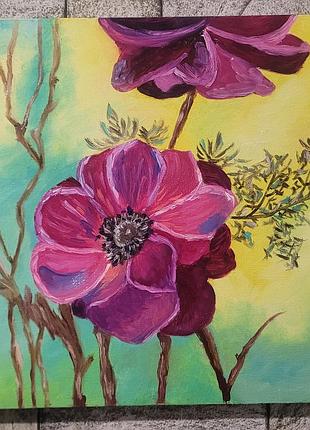 Картина маслом анемона
