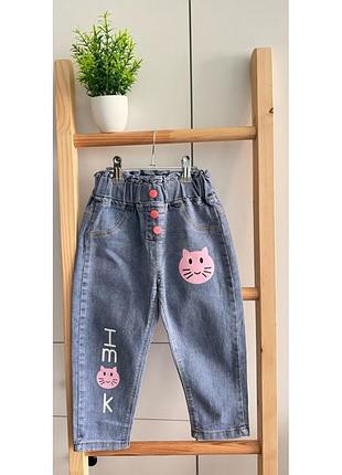 Джинсы на резинке с принтом котик