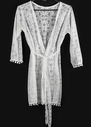Женский кружевной халат, эротичный пеньюар / пляжная туника на купальник