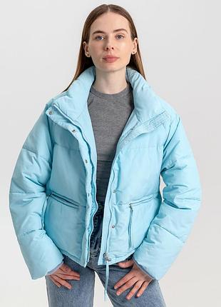 Демисезонная короткая куртка oversize голубая | 78383