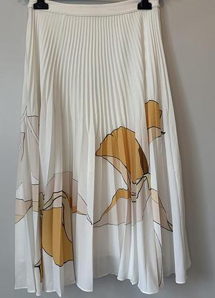 Плісерована жіноча спідниця міді у великі квіти молочного кольору розмір 8 reid’s