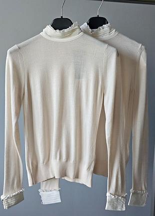 Светр sandro з тонкої вовни  та шовковим комірцем та манжетами sandro