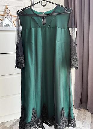 Смарагдова жіноча сукня з мереживом, розмір m/l
