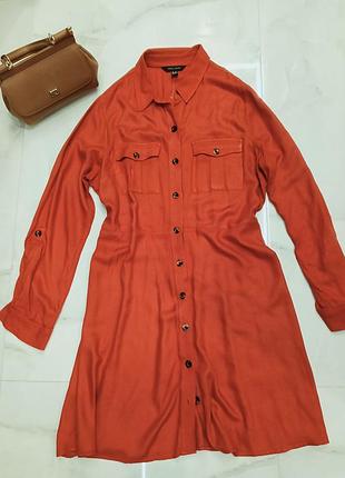 Стильное коралловое платье рубашка 40-42