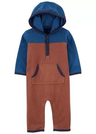 Теплий флісовий чоловічок сліп ромпер комбінезон з капюшоном carter’s картеос для хлопчика