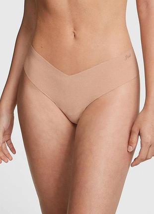 Трусики бежеві безшовні стрінги оригінал victoria’s secret pink