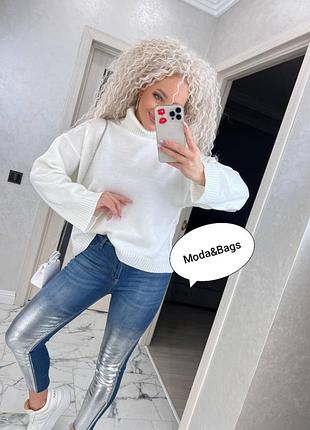 Женский вязаный зимний гольф свитер кофта с горлом оверсайз р.42/48 белый
