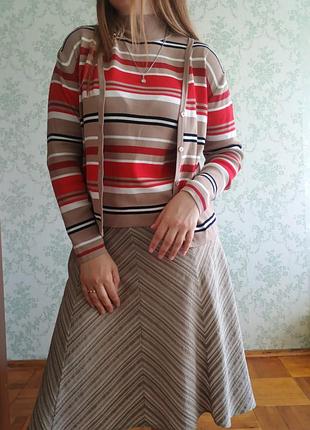 Трикотажна двійка у смужку (светр + майка з горлом)