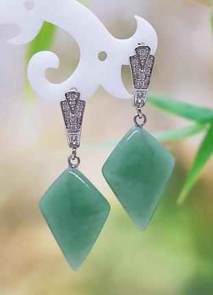 🔺💚🌟 ошатні сережки ромби натуральний камінь зелений авантюрин