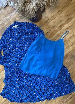 Комплект трійка з спідницею сорочкою та топом насиченого синього кольору квітковий принт оригінал michael kors