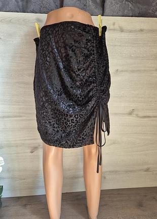 Классная юбка юбка мини кулисы трендовый леопардовый принт батал большой размер xl xxl бархатная