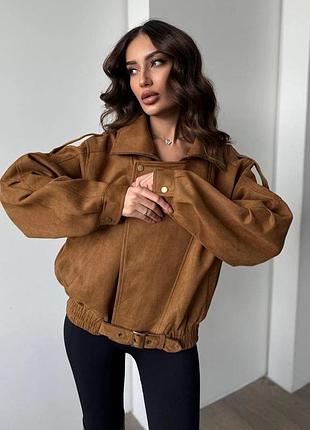 Замшей утепленный бомбер цвет терракот