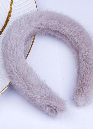 Обруч для волос, меховой пушистый, серый