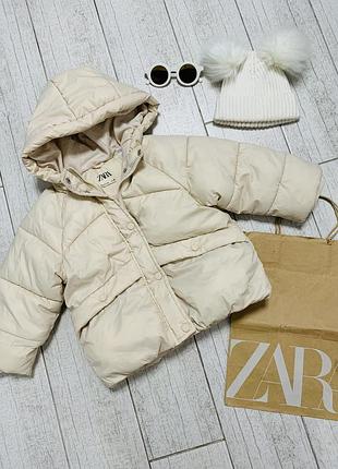 Стильна бежево-молочна куртка з капюшоном від zara на дівчинку 2-3 роки 98см. зріст