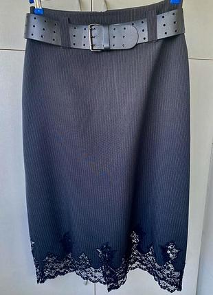 Французская элегантная юбка с кружевом и кожаным поясом