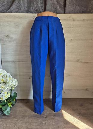 Яркие синие женские брюки высокая посадка талия электрик удобные легкие классические