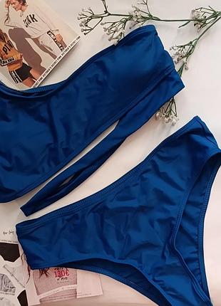 Купальник раздельный синий на одно плечо shein m м 75b 75c 75d 80a