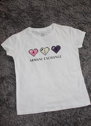 Стильна оригінальна футболка armani exchange з трьома серцями та написом бренду