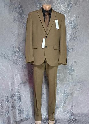 Костюм трійка чоловічий 52 размір next діловий піджак брюки жилет чорна сорочка краватка