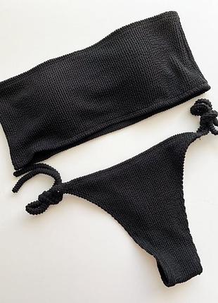 Купальник черный бандо жатка со стрингами