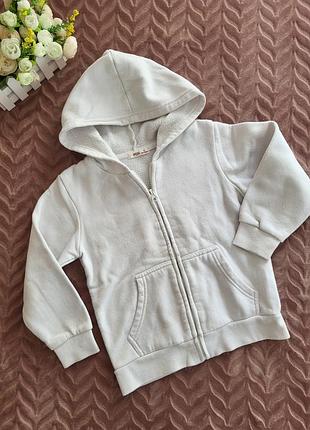 Тепла кофта fox біла на блискавці з капюшоном