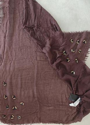 Zara шоколадный платок с шерстью и камушками
