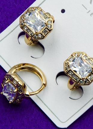 Серьги xuping №57с квадратик с белым цирконом медицинское золото серьги от производителя