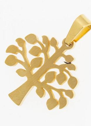 Кулон сталь №438 дерево под золото .