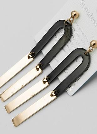 Серьги сталь №489 двухцветные стильные .