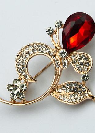 Брошь №317 бутон с красным камнем брошки из китая в интернет магазине бижутерии