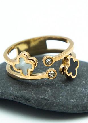 Кольцо сталь №33 16р клевер черно- белый ван клифф куплю кольца сталь бижутерия клевер