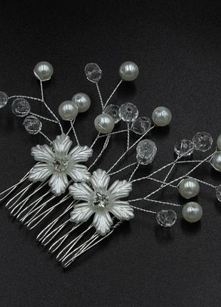 Гребінець no93 з перлинками та кришталиками весільні гребінці для волосся