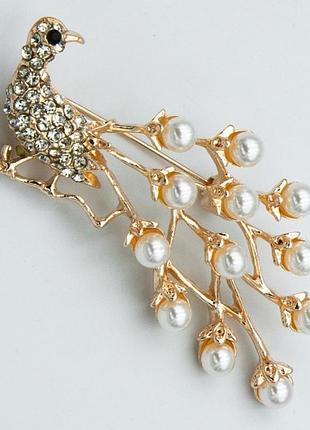 Брошка no373 павич із перлинками броші україна недорого