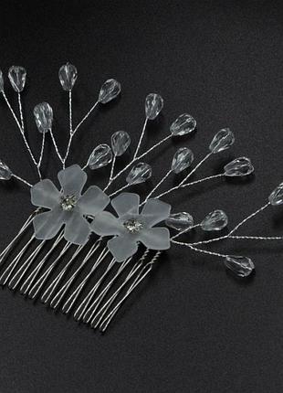Гребінець no87 з кришталиками весільні гребінці для волосся медичне золото