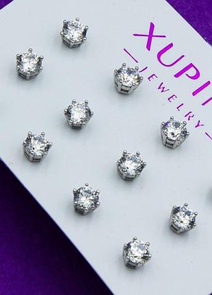 Гвоздики xuping №15в ціна за 6 пар з білими цирконами медичне золото від виробника в інтернет магазині